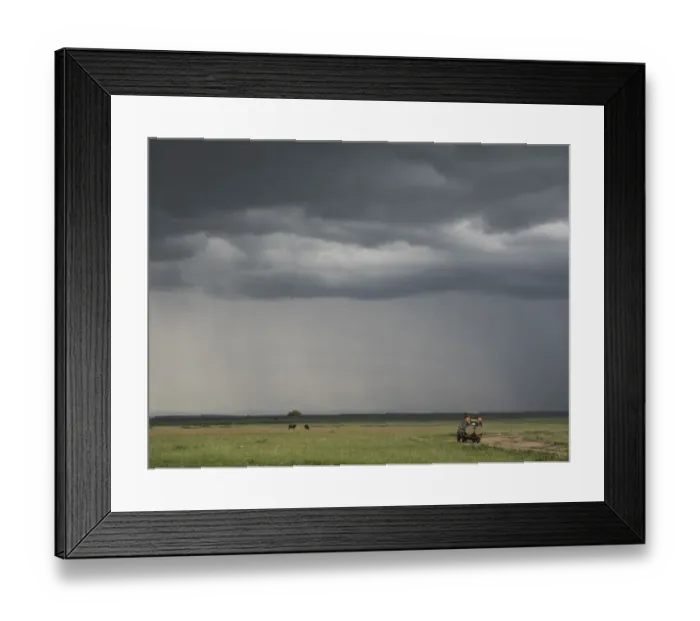 Framed Print : Africa, Kenya, Msai Mara National Reserve. Storm clouds over tourist vehicle. Credit as Framed Print : Africa, Kenya, Msai Mara National Reserve. Storm clouds over tourist vehicle. Credit as
