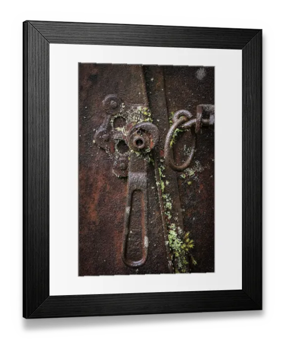 Framed Print : USA, Washington State, Elbe. Rusted metal lever detail