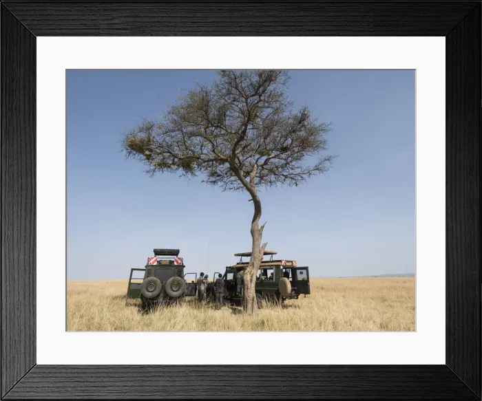 Framed Print : Africa, Kenya, Msai Mara National Reserve. Tourists having lunch on Msai Mara