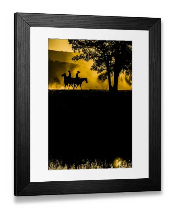 Framed Print : USA, California, Parkfield, V6 Ranch silhouette of two riders faced opposite directions Framed Print : USA, California, Parkfield, V6 Ranch silhouette of two riders faced opposite directions