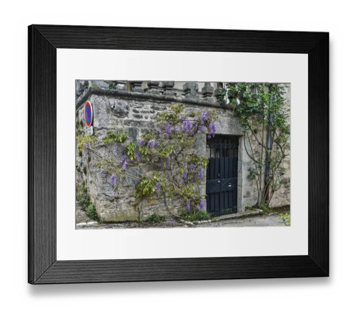 Framed Print : France, Cajarc. Wisteria covered stone wall and doorway Framed Print : France, Cajarc. Wisteria covered stone wall and doorway