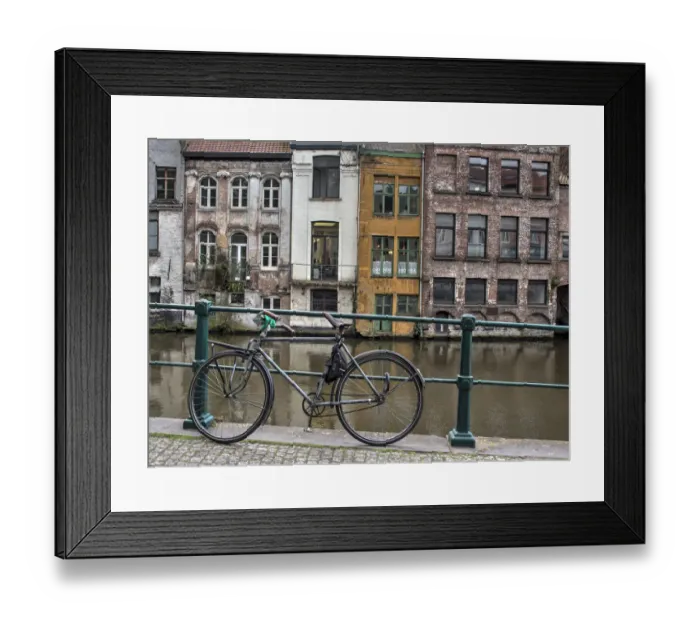 Framed Print : Bike along rail in the historic medieval city of Ghent Framed Print : Bike along rail in the historic medieval city of Ghent