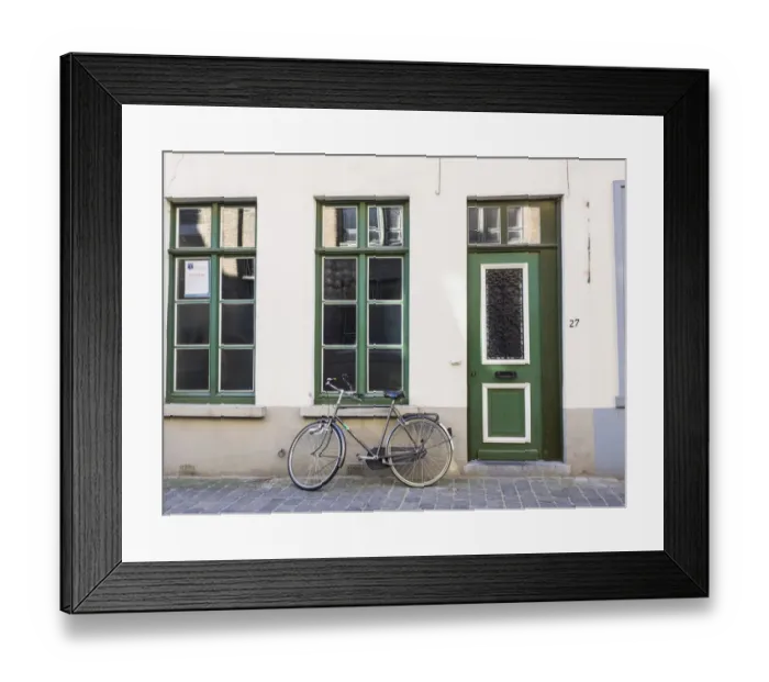 Framed Print : Belgium, Brugge. A bike against a brick wall in Bruges