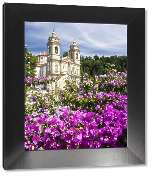 Bom Jesus do Monte complex with bright flowers