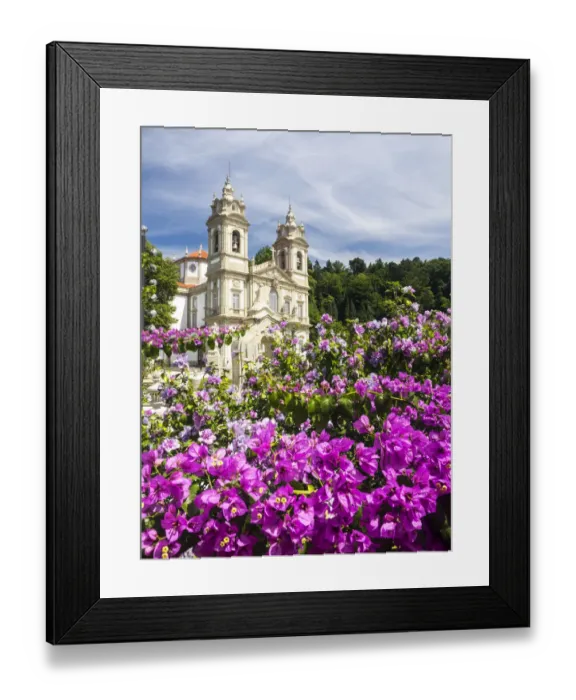 Framed Print : Bom Jesus do Monte complex with bright flowers Framed Print : Bom Jesus do Monte complex with bright flowers