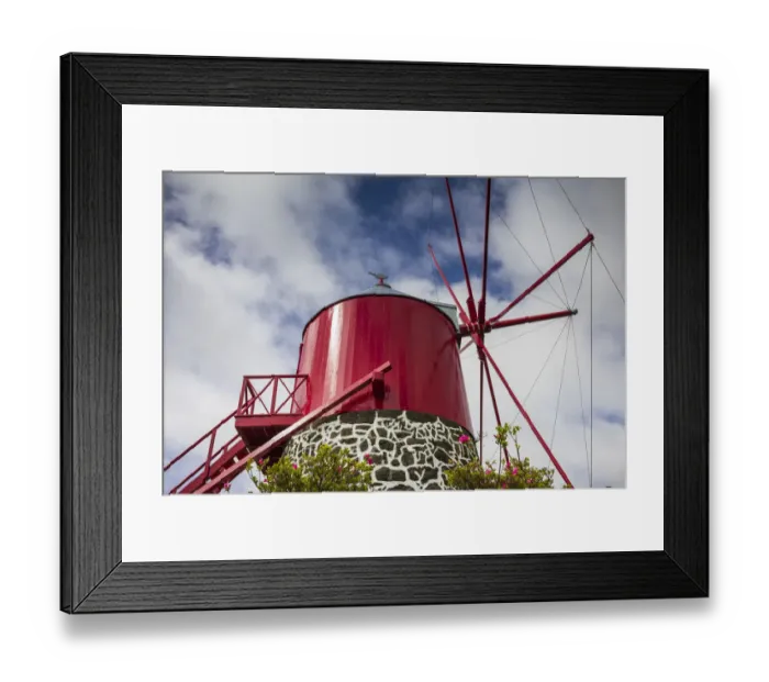 Framed Print : Portugal, Azores, Faial Island, Espalamaca. Traditional windmill