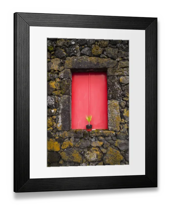 Framed Print : Portugal, Azores, Pico Island, Madalena. Red doors on barn