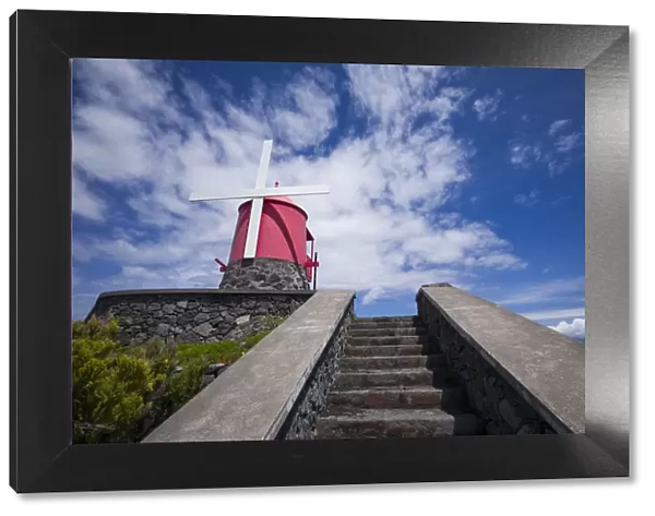 Portugal, Azores, Pico Island, Sao Roque do Pico. Traditional windmill