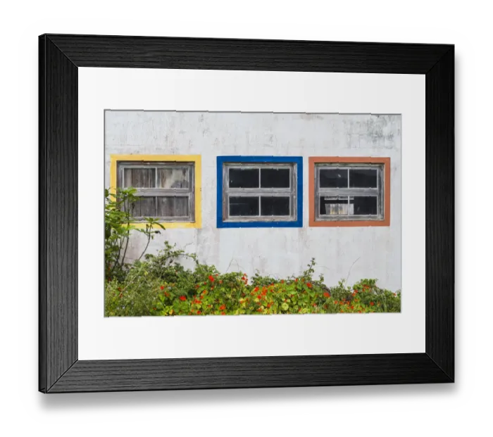 Framed Print : Portugal, Azores, Santa Maria Island, Anjos. Windows of the old factory