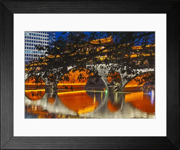 Framed Print : Night view of Anshun Bridge with reflection in Jin River, Chengdu, Sichuan Province