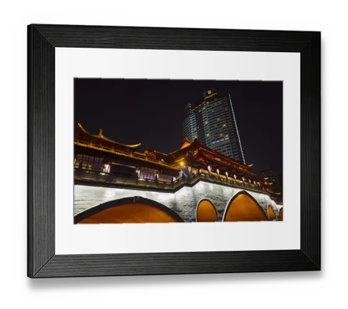 Framed Print : Night view of Anshun Bridge with modern high-rise, Chengdu, Sichuan Province, China