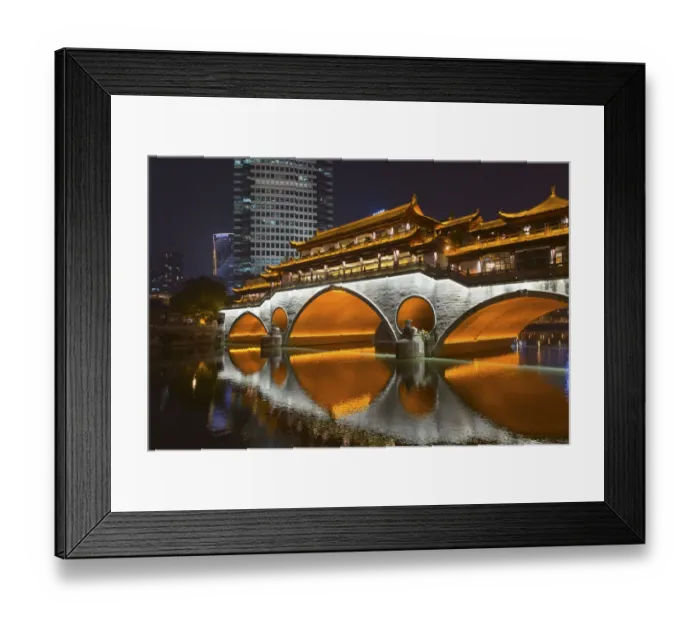 Framed Print : Night view of Anshun Bridge with reflection in Jin River, Chengdu, Sichuan Province Framed Print : Night view of Anshun Bridge with reflection in Jin River, Chengdu, Sichuan Province