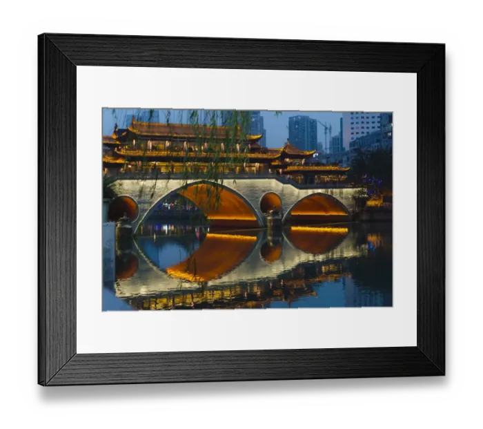 Framed Print : Night view of Anshun Bridge with reflection in Jin River, Chengdu, Sichuan Province