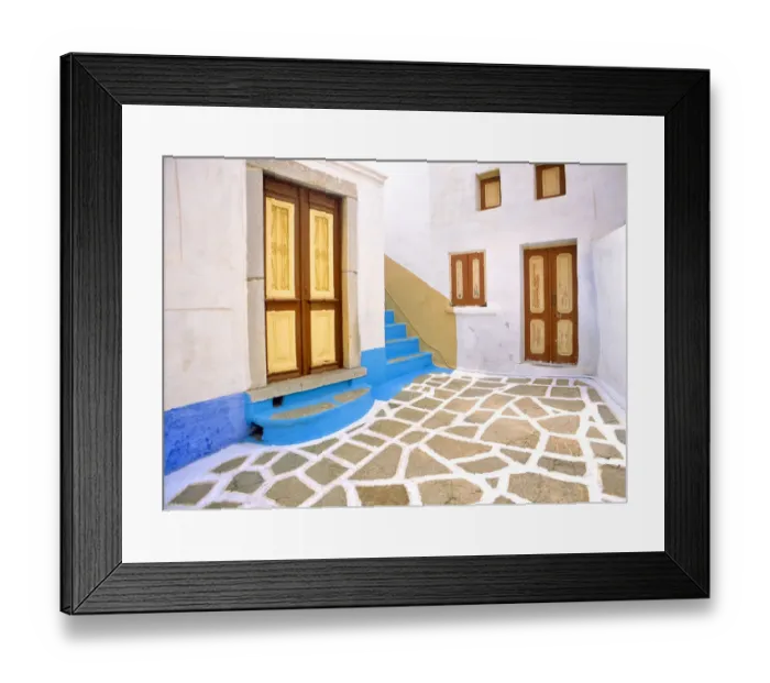 Framed Print : Greece, Symi. Doors to courtyard and stairway of house Framed Print : Greece, Symi. Doors to courtyard and stairway of house