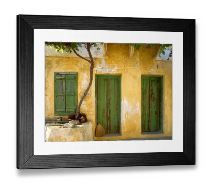 Framed Print : Greece, Symi. Yellow house with green doors. Jim Nilsen, Jaynes Gallery, nobody, travel Framed Print : Greece, Symi. Yellow house with green doors. Jim Nilsen, Jaynes Gallery, nobody, travel