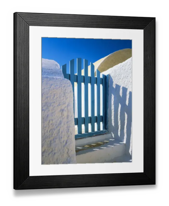 Framed Print : Greece, Santorini, Oia. Blue gate of home. Credit as: Jim Nilsen / Jaynes Gallery / DanitaDelimont Framed Print : Greece, Santorini, Oia. Blue gate of home. Credit as: Jim Nilsen / Jaynes Gallery / DanitaDelimont
