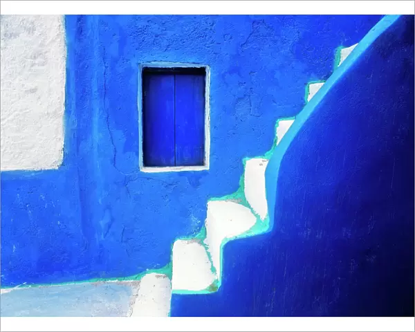 Greece, Santorini, Oia. Blue house and stairway