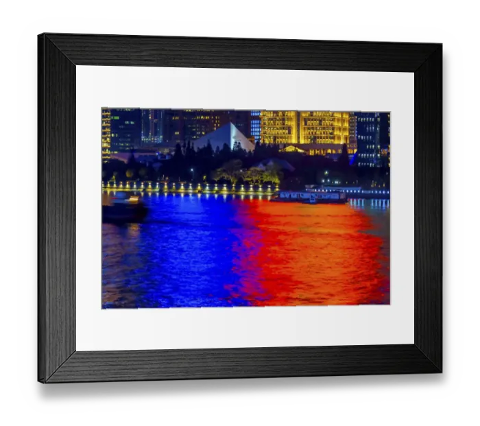 Framed Print : Pudong reflections Night Lights Huangpu River Cityscape Shanghai China