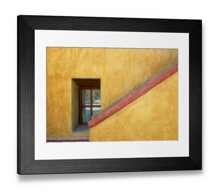Framed Print : Mexico, Queretaro. Window and stairway of building