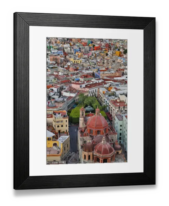 Framed Print : Guanajuato in Central Mexico. City overview in evening light with colorful buildings