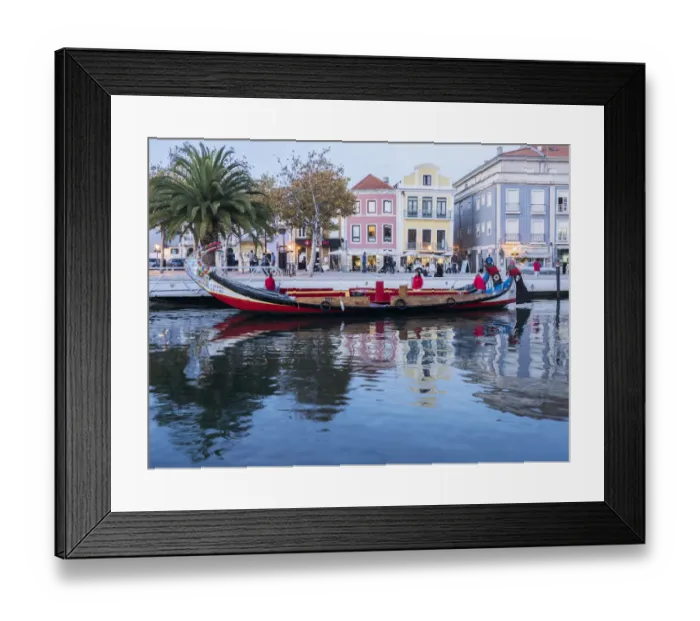 Framed Print : Portugal, Aveiro. Moliceiro boat on the canal