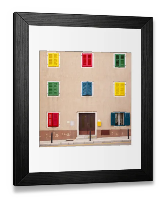 Framed Print : Europe, Croatia, Vrsar. Building with colorful shutters Framed Print : Europe, Croatia, Vrsar. Building with colorful shutters