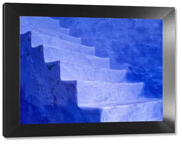 North Africa, Morocco, Chefchaouen. Blue stairs and wall
