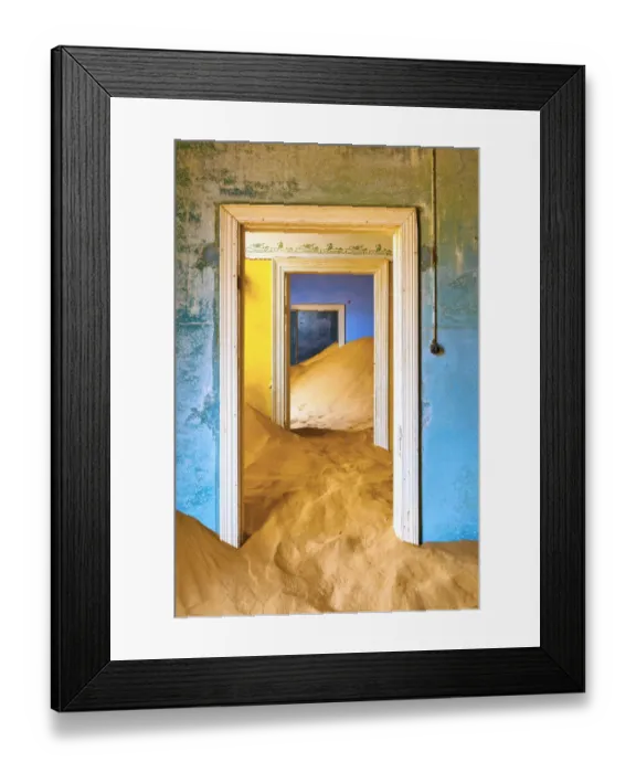 Framed Print : Africa, Namibia, Kolmanskop. Doorways and drifting sand in an abandoned diamond mining town Framed Print : Africa, Namibia, Kolmanskop. Doorways and drifting sand in an abandoned diamond mining town