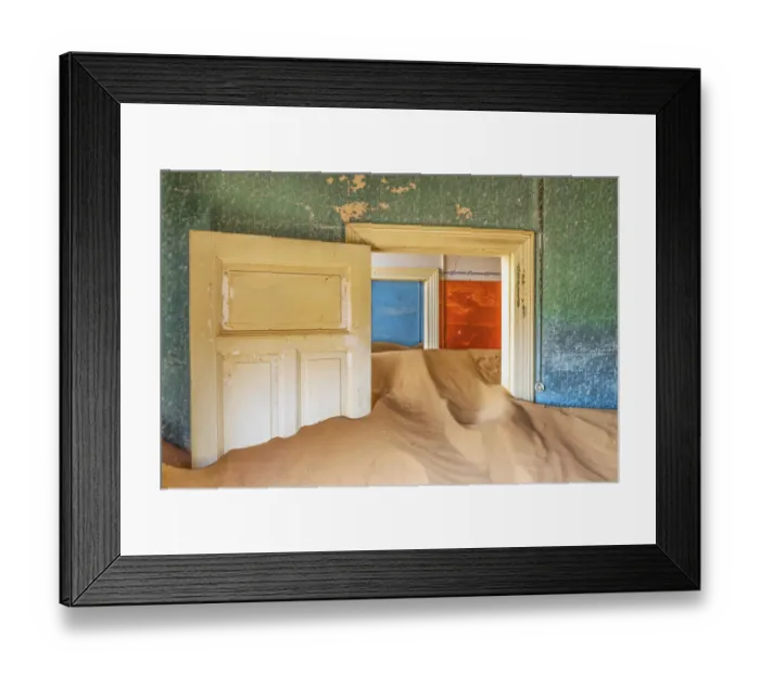 Framed Print : Africa, Namibia, Kolmanskop. Doorways and drifting sand in an abandoned diamond mining town Framed Print : Africa, Namibia, Kolmanskop. Doorways and drifting sand in an abandoned diamond mining town