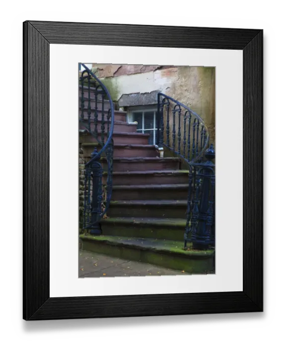 Framed Print : USA, Georgia, Savannah. Wrought iron railing at home in the Historic District