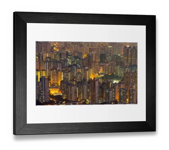 Framed Print : Aerial view of high-rise at dusk, Hong Kong, China