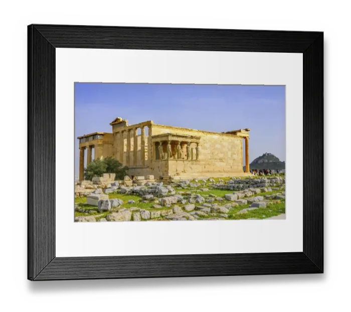 Framed Print : Porch Caryatids and ruins. Temple of Erechtheion, Athens, Greece. Columns of Greek maidens