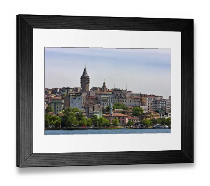 Framed Print : Galata Tower and houses along the waterfront. Golden Horn, Istanbul, Turkey