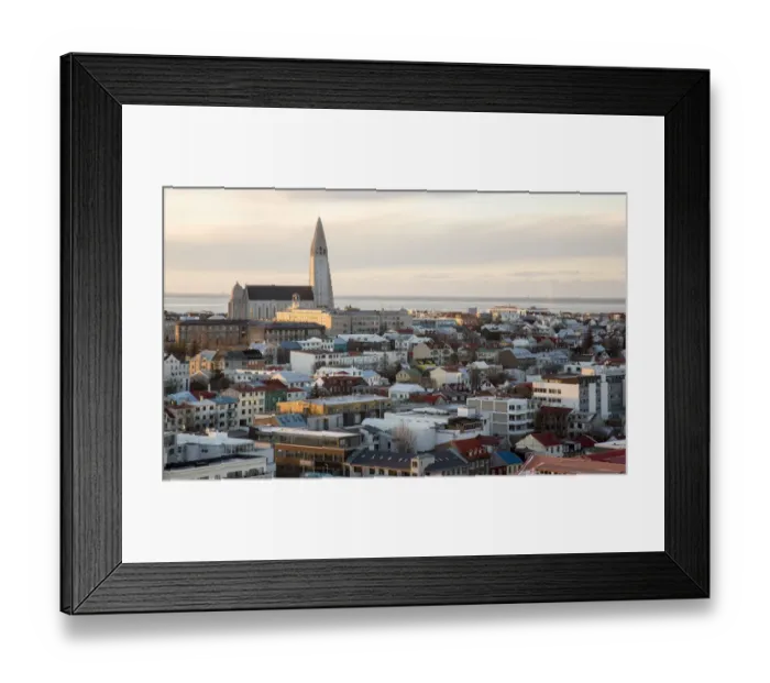 Framed Print : Iceland, Reykjavik. Winter cityscape at sunset Framed Print : Iceland, Reykjavik. Winter cityscape at sunset