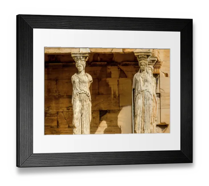 Framed Print : Porch Caryatids and ruins. Temple of Erechtheion, Athens, Greece. Columns of Greek maidens Framed Print : Porch Caryatids and ruins. Temple of Erechtheion, Athens, Greece. Columns of Greek maidens