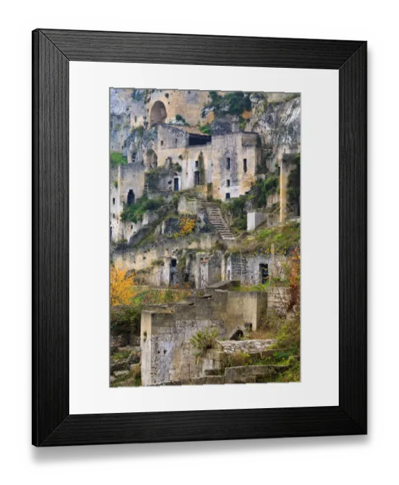 Framed Print : Italy, Basilicata, canyon carved out by the Gravina. Uninhabited caves in Sasso Caveoso Framed Print : Italy, Basilicata, canyon carved out by the Gravina. Uninhabited caves in Sasso Caveoso