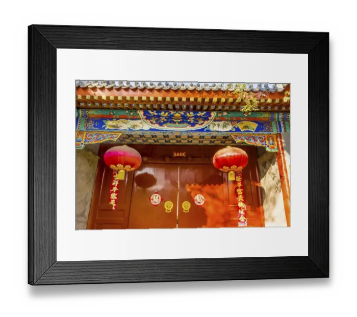 Framed Print : Ornate red door, lanterns New Year sayings, Hutong Neighborhood, Beijing, China Framed Print : Ornate red door, lanterns New Year sayings, Hutong Neighborhood, Beijing, China