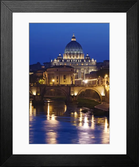 Framed Print : Italy, Rome, St. Peters Basilica, Tiber River night scene Framed Print : Italy, Rome, St. Peters Basilica, Tiber River night scene