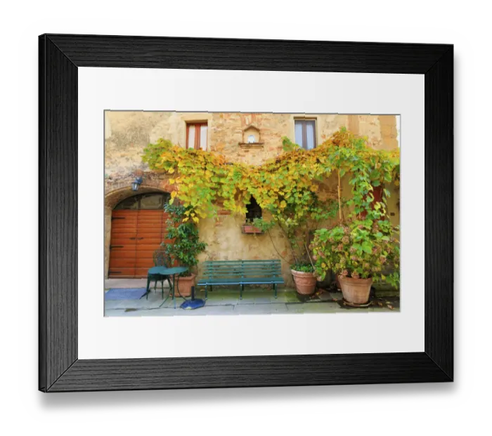 Framed Print : Italy, Tuscany, province of Siena, Chiusure. Hill town. Fall colors and park bench Framed Print : Italy, Tuscany, province of Siena, Chiusure. Hill town. Fall colors and park bench