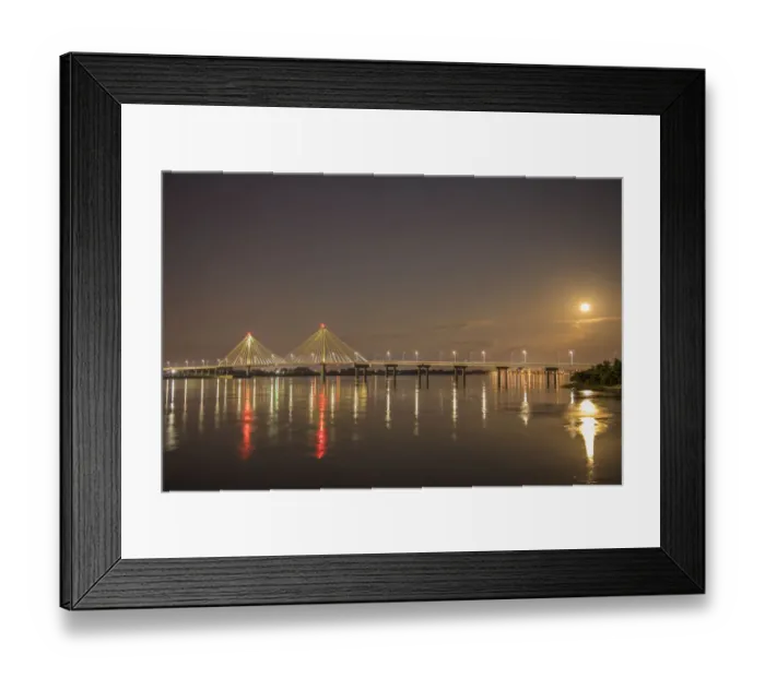 Framed Print : Clark Bridge at night over Mississippi River and full moon, Alton, Illinois Framed Print : Clark Bridge at night over Mississippi River and full moon, Alton, Illinois