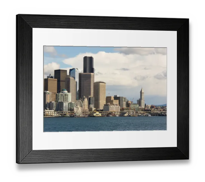 Framed Print : USA, Washington State. Seattle waterfront on brilliant day Framed Print : USA, Washington State. Seattle waterfront on brilliant day