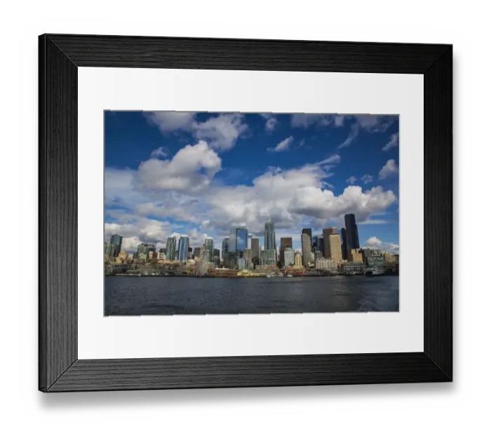 Framed Print : Seattle, Washington State. Skyline and waterfront with a ferry boat Framed Print : Seattle, Washington State. Skyline and waterfront with a ferry boat