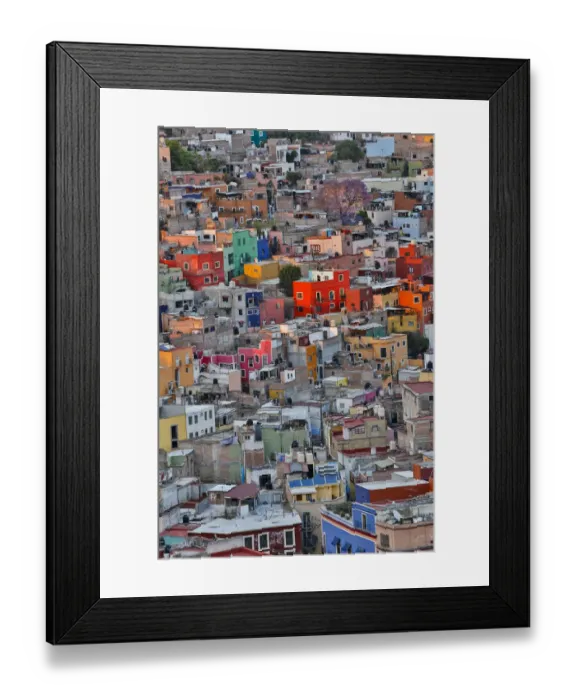 Framed Print : Guanajuato in Central Mexico. City overview in evening light with colorful buildings Framed Print : Guanajuato in Central Mexico. City overview in evening light with colorful buildings