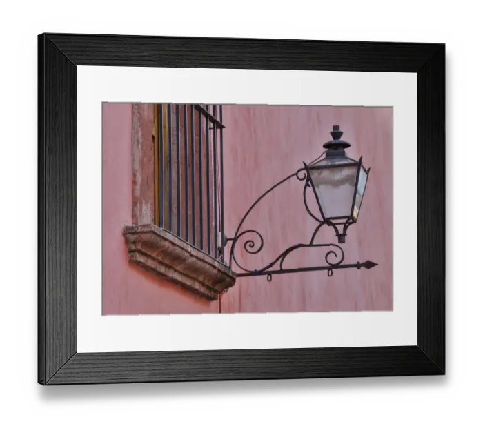 Framed Print : San Miguel De Allende, Mexico. Lantern and shadow on colorful buildings Framed Print : San Miguel De Allende, Mexico. Lantern and shadow on colorful buildings