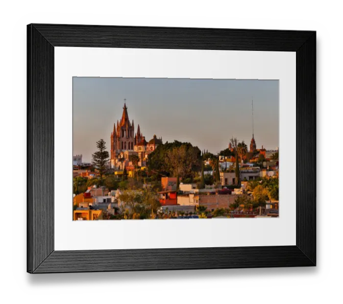 Framed Print : San Miguel De Allende, Mexico. Ornate Parroquia de San Miguel Archangel with city