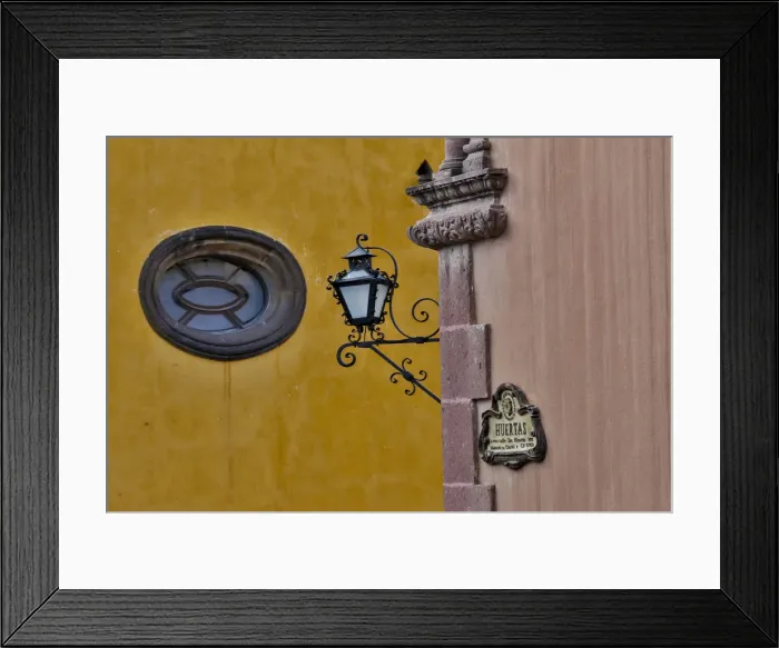 Framed Print : San Miguel De Allende, Mexico. Lantern and shadow on colorful buildings Framed Print : San Miguel De Allende, Mexico. Lantern and shadow on colorful buildings