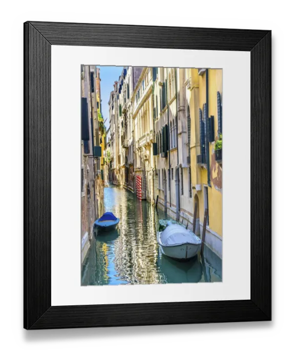 Framed Print : Colorful buildings and poles reflection, Venice, Italy Framed Print : Colorful buildings and poles reflection, Venice, Italy