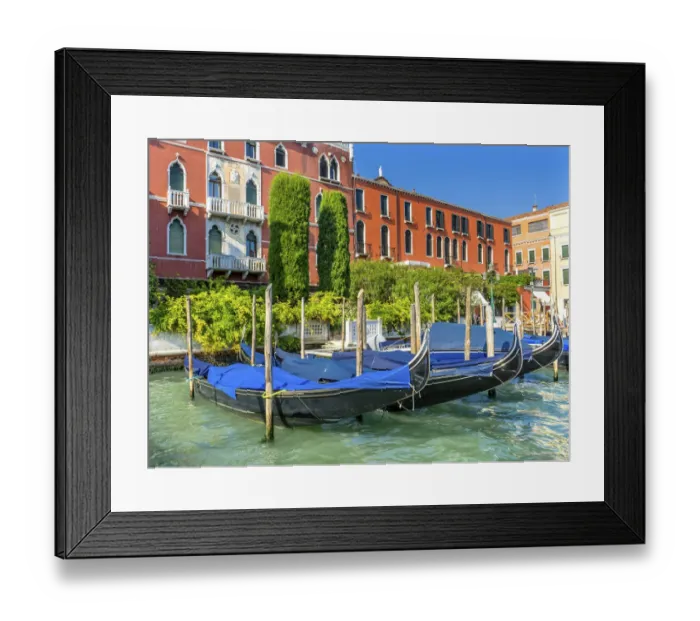 Framed Print : Colorful Grand Canal blue gondola reflections, Venice, Italy