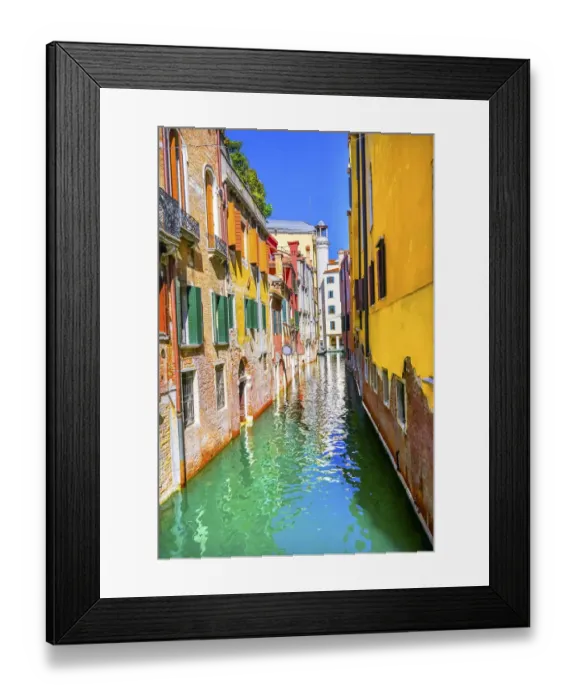 Framed Print : Colorful small canal building reflection, Venice, Italy