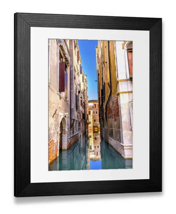 Framed Print : Colorful small canal building reflection, Venice, Italy